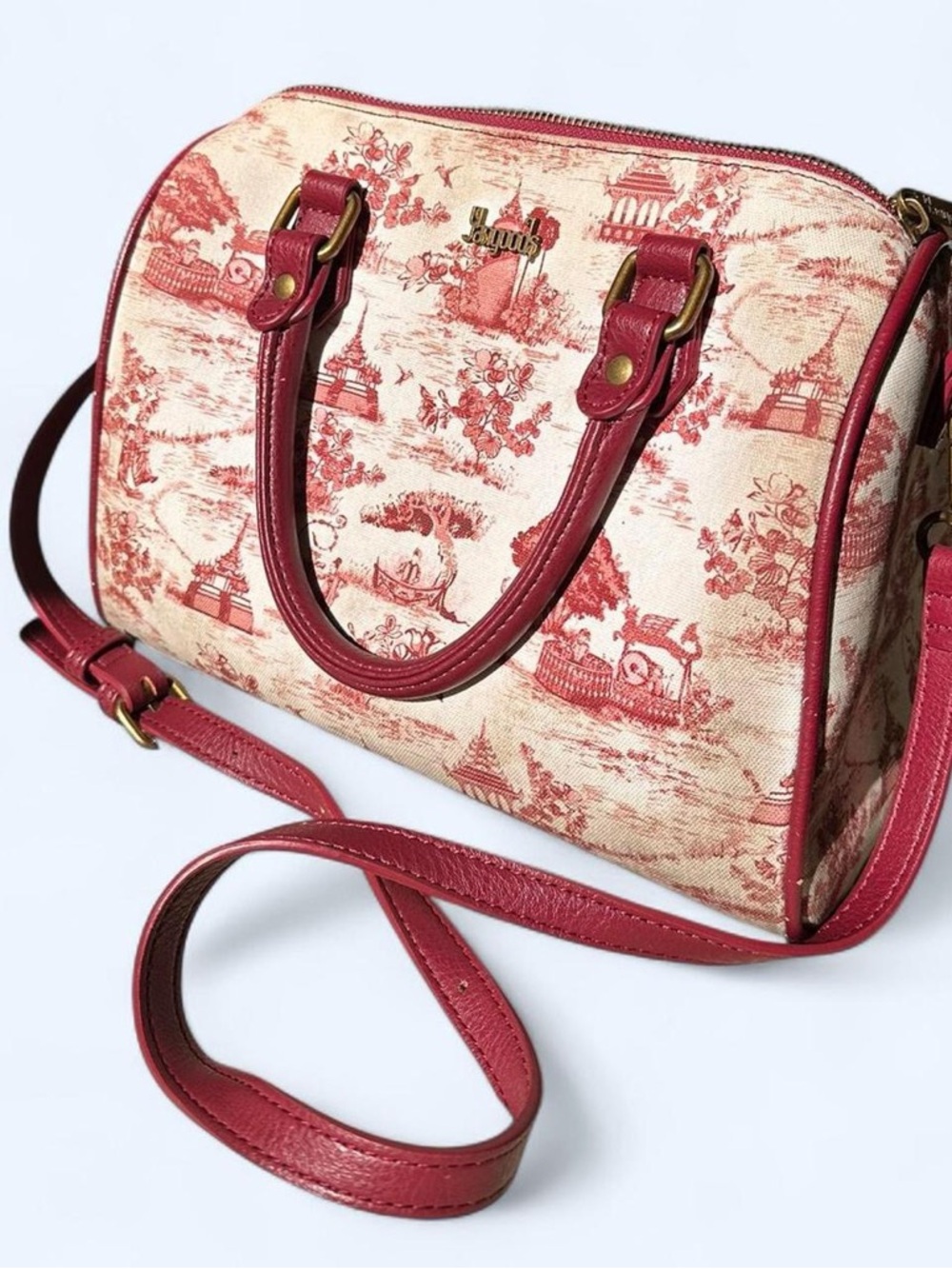Gorgeous Red Toile Satchel Handbag